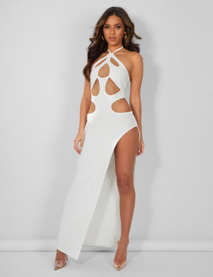 Strappy Cut Away Extreme Split Midaxi Dress Ivory