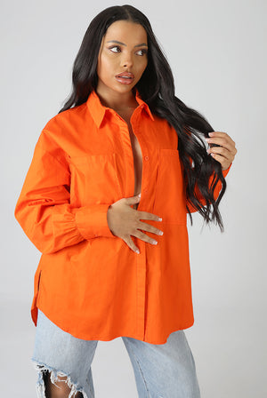 Oversized Pocket Poplin Shirt Orange