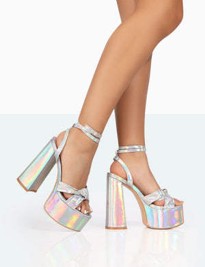 Leo Edition Silver Holographic Metallic Platform High Heels