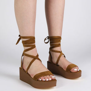 Diya Flatform Sandals in Tan Faux Suede