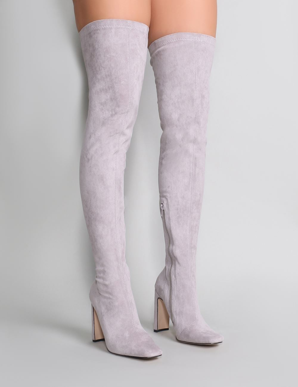 over the knee light grey boots