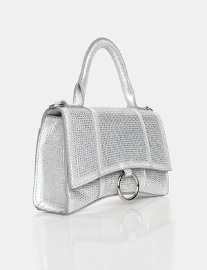 The Raina Silver Diamante Mini Handbag