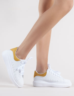 Bolt Platform Trainers in White and Yellow