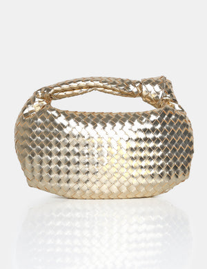 The Blame Metallic Gold Woven PU Knot Detail Mini Grab Bag