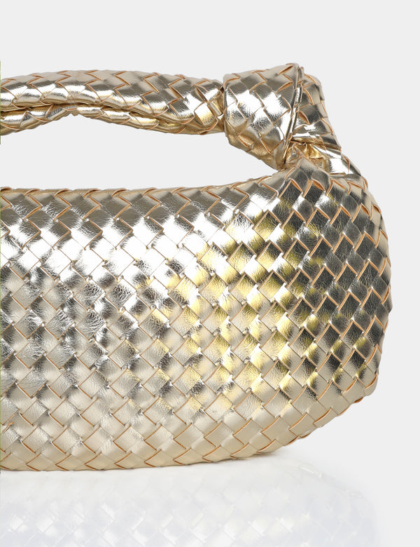 The Blame Metallic Gold Woven PU Knot Detail Mini Grab Bag