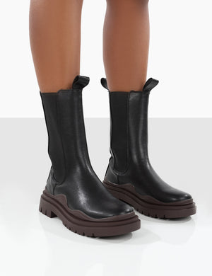 Cherry Black Chunky Sole Chelsea Ankle Boots Public Desire