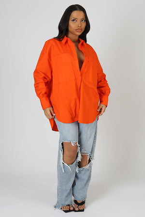 Oversized Pocket Poplin Shirt Orange