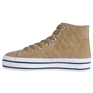 Beige Quilted High Top Trainers