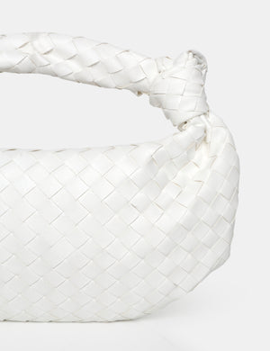 The Blame White Woven PU Knot Detail Mini Grab Bag