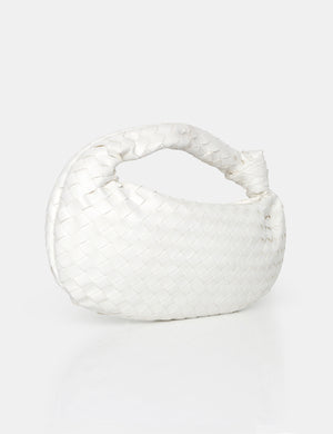 The Blame White Woven PU Knot Detail Mini Grab Bag