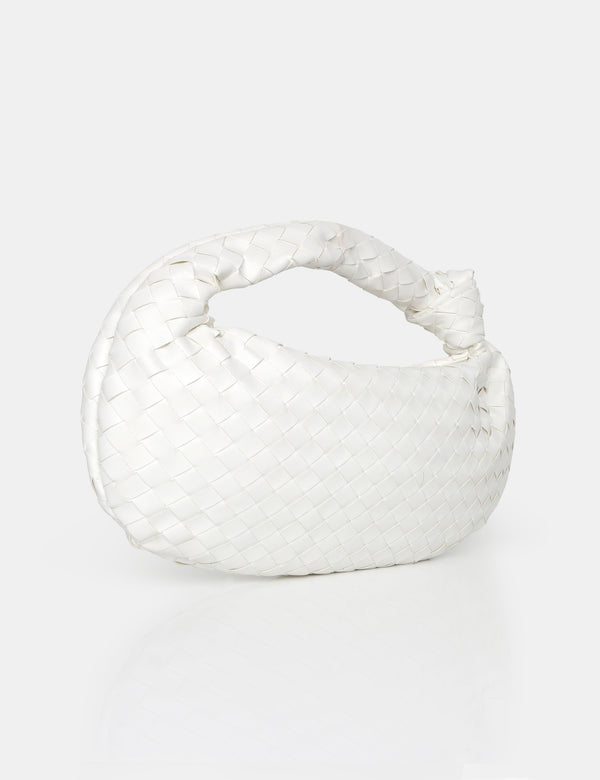 The Blame White Woven PU Knot Detail Mini Grab Bag