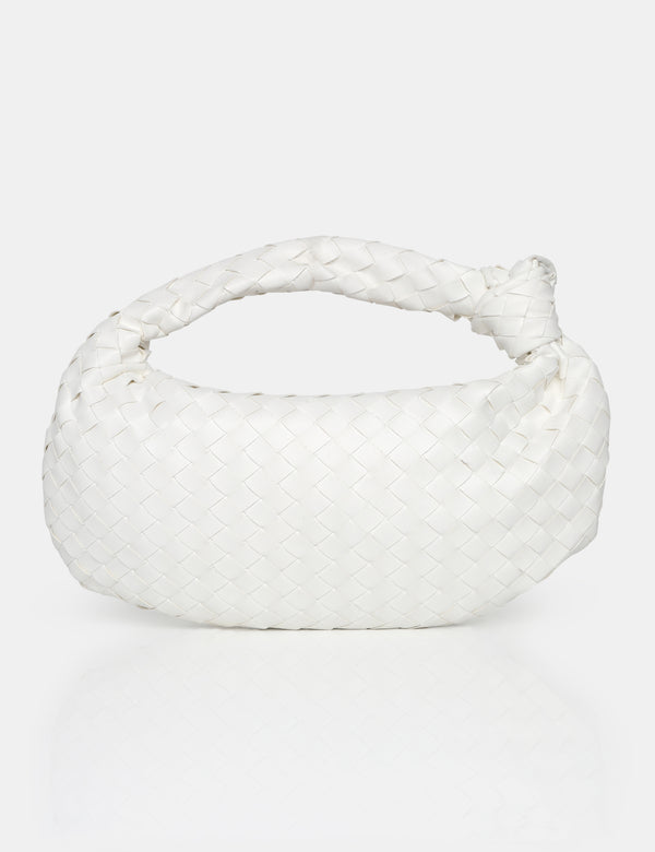 The Blame White Woven PU Knot Detail Mini Grab Bag