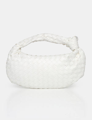 The Blame White Woven PU Knot Detail Mini Grab Bag