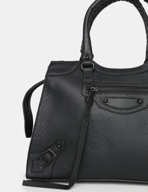 The Willa Black Matte Croc Zip detail Tote Bag