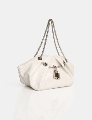 The Barbie White Croc Lock and Chain Mini Bag
