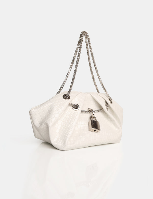 The Barbie White Croc Lock and Chain Mini Bag