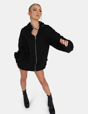 Oversized Zip Through Hoodie Black