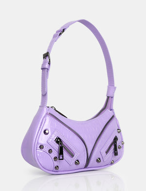 The Candice Zip Detailed Lilac Croc Shoulder Bag