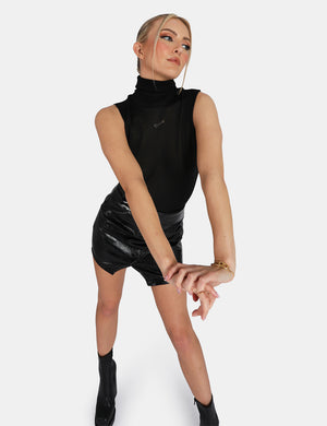 Sheer Knit Roll Neck Top in Black Kaiia