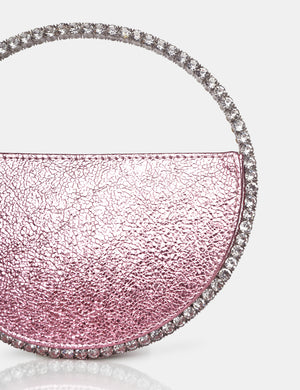 The Alessia Metallic Pink Circle Diamante Mini Grab Bag Public Desire