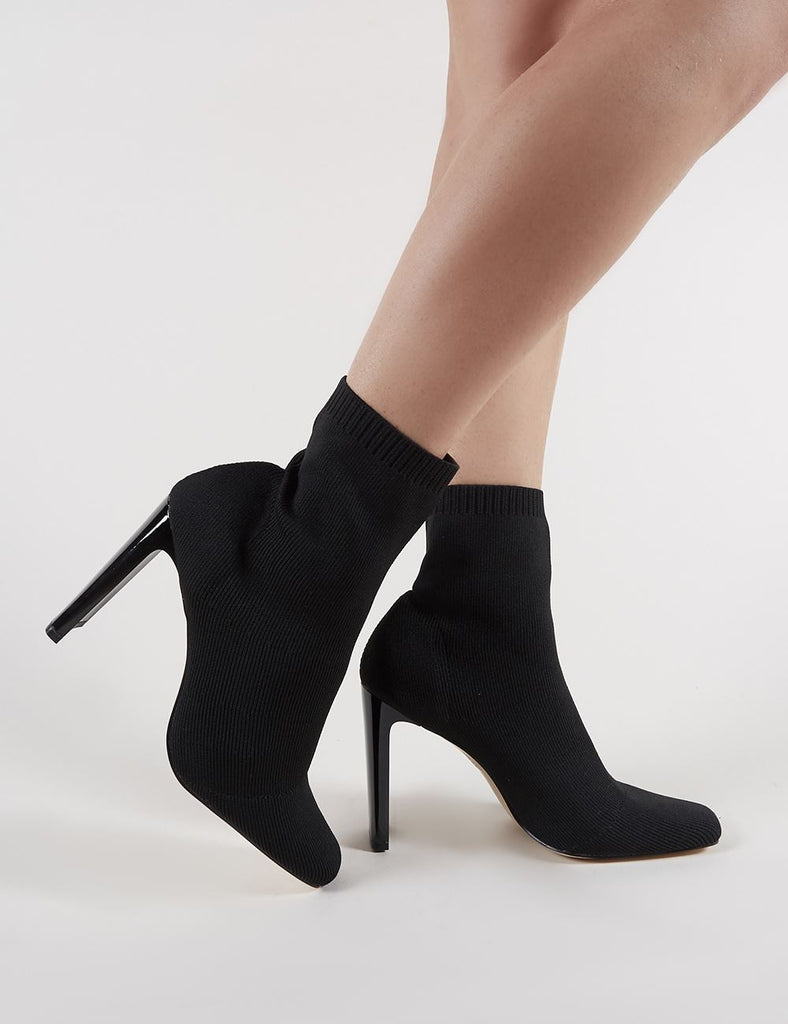 Black illusion heel sock ankle boots 2025