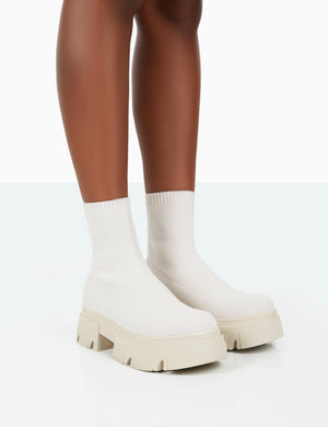Nola Ecru Knit Platform Chunky Sole Ankle Boots