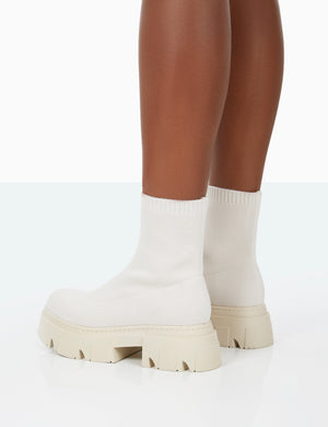 Nola Ecru Knit Platform Chunky Sole Ankle Boots