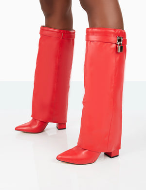 Echo Red Grain Pu Pointed Toe Knee High Block Boots