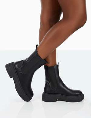 Barbie Black Pu Platform Chunky Sole Chelsea Boots