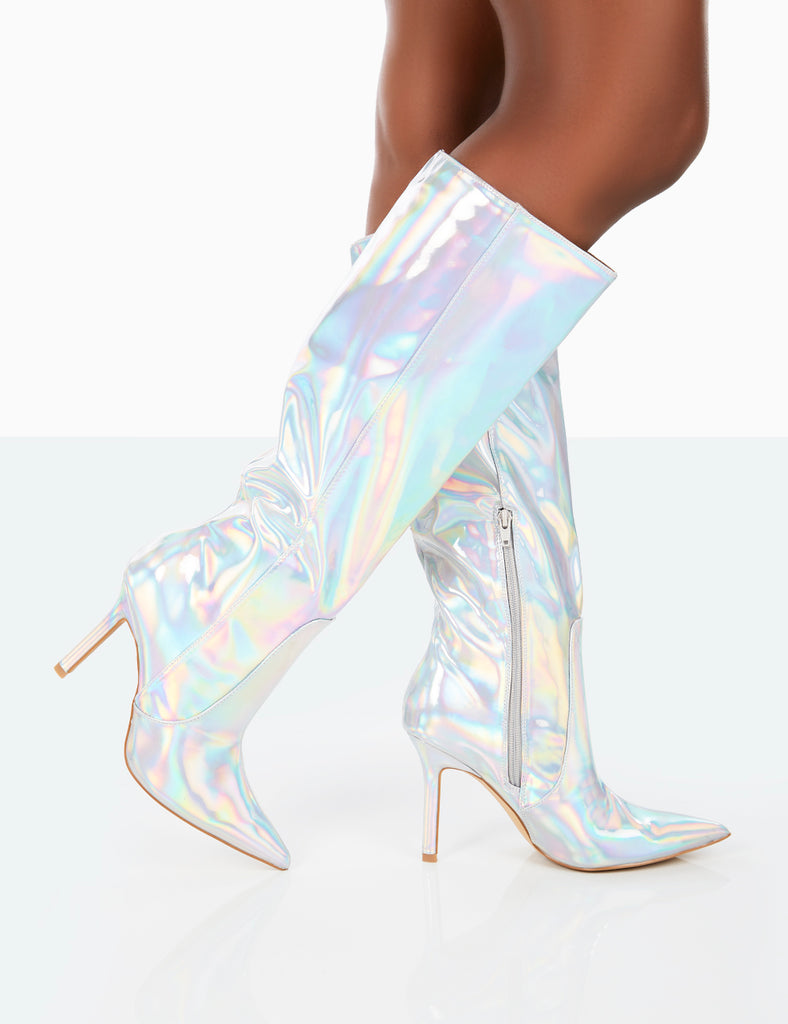 Holographic heel boots outlet