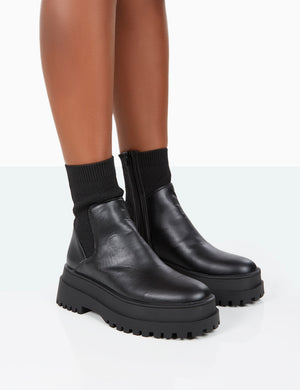 Paloma Black Boucle Knit Platform Chunky Sole Sock Ankle Boots