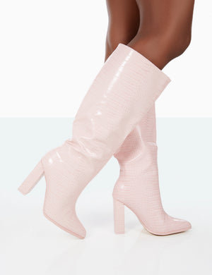 Baby pink on sale knee high boots