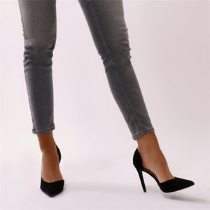 Tipsy Cut Out Court Heels in Black Faux Suede