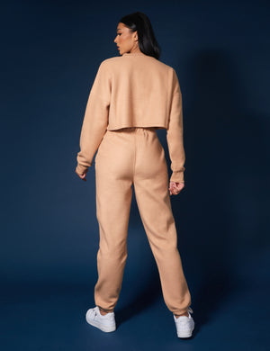 Kaiia Fluffy Cropped Sweatshirt Camel