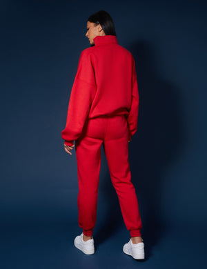 Half Zip Tonal Embroidered Sweatshirt Red