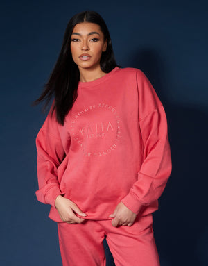 Tonal Embroidery Sweatshirt Coral