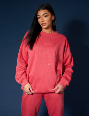 Tonal Embroidery Sweatshirt Coral