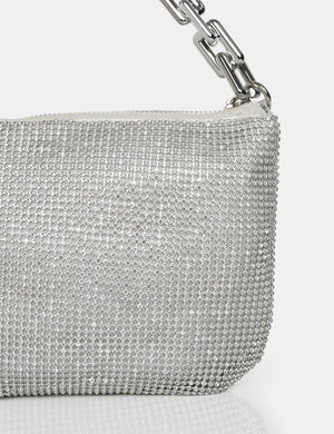 Giselle Silver Sparkly Diamante Rhinestone Chainmail Handbag
