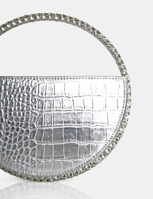 The Alessia Silver Croc Pu Circle Diamante Grab Bag
