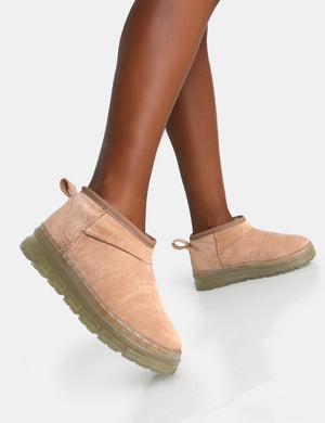 Bambi Beige Faux Suede Ultra Mini Ankle Boots