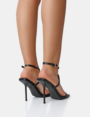 Amy Black Strappy Barely There Square Toe Stiletto Heels