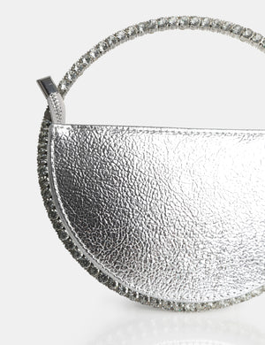 The  Alessia Metallic Sliver Circle Diamante Mini Grab Bag