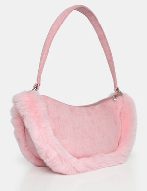 The Kinley Pink Suede Faux Fur Shoulder Bag