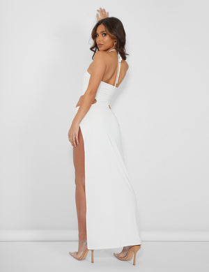 Strappy Cut Away Extreme Split Midaxi Dress Ivory