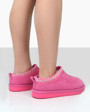 Tamsin Pink Faux Suede Embroidered Slipper Boots