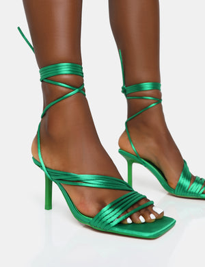 Scout Lime Grain PU Clear Perspex Pointed Toe Diamante Strappy Heels