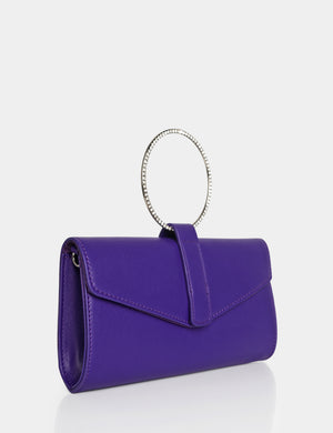 The Pammy Purple Pu Diamante Handle Envelope Clutch