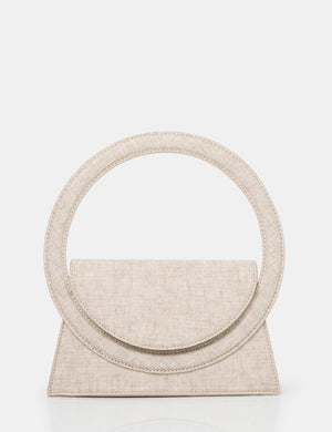 The Top Handle Natural Linen Circlur Handle Grab Bag