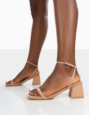 Mid block heel sandals nude hotsell