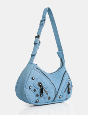 The Candice Zip Detailed Blue Denim Croc Shoulder Bag